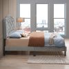 Upholstered Bed Button Tufted with Curve Design - Strong Wood Slat Support - Easy Assembly - Gray Velvet - platform bed - Queen