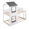 Twin Over Twin Bunk Bed Wood Bed with Roof; Window; Guardrail; Ladder (White)(OLD SKU :LP000056AAK)