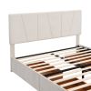 Queen Size Upholstery Platform Bed with Four Drawers on Two Sides; Adjustable Headboard; Beige