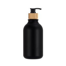 Push Round Shoulder Frosted Lotion Bottle PET Plastic Shampoo Bottle Shower Gel (Option: Black Bottle Black Bamboo-500ml)