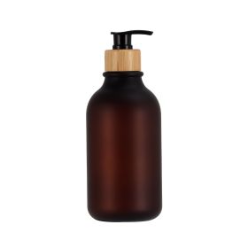 Push Round Shoulder Frosted Lotion Bottle PET Plastic Shampoo Bottle Shower Gel (Option: Matte Tea Bottle Black Bamboo-500ml)