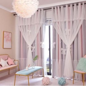 Nordic Simple Hollow Star Princess Wind Bedroom Blackout Curtains (Option: Pink grey-3mx2.7m hole punch)