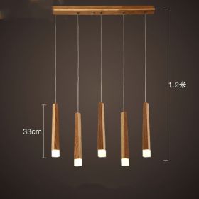 Nordic Solid Wood Matchstick Wooden Strip Pendant Light Post Modern Simplicity (Option: Ash wood 5heads-Tricolor light)