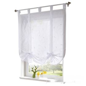 Embroidered Pastoral Adjustable Curtain Rod Ribbon Roman Window Screen (Option: White-140 √ó 140cm)