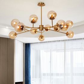 Study Bedroom Living Room Hotel LED Household Glass Chandelier (Option: Gold amber-18headswarm light)