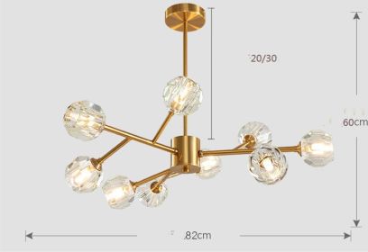 Nordic Chandelier Modern Simple Crystal All Copper Light Luxury Lamps (Option: Imitation copper9 heads-Three color dimming)