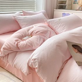 New Brushed Waffle Four Piece Set For Simple And Luxury Household Use (Option: Spider silk pink-1.8m fitted sheet 4pcs)