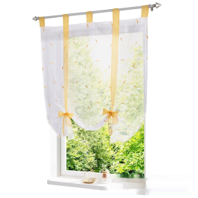 Embroidered Pastoral Adjustable Curtain Rod Ribbon Roman Window Screen (Option: Yellow-140 √ó 140cm)