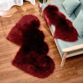 Long Plush Carpet Fuzzy Wool Floor Mat Multicolor Double Heart Soft Fluffy Living Room Bedroom Aldult Child Boy Girl Fashion Lovely (Color: Wine red)