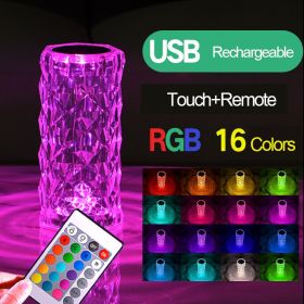 16 Colors Crystal Table Lamp Rose Light Romantic Diamond Atmosphere Light USB Touch Night Light For Bedroom Desk Party Decor (Color: 16colors with remote)