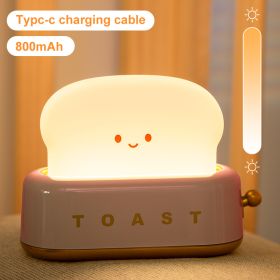 LED Creative Toast Night Light Bread Machine Lights Charging Dimming Toast Lamp Bedroom Children Timing Sleep Lamps Bedside Gift (Emitting Color: Upgrade pink)