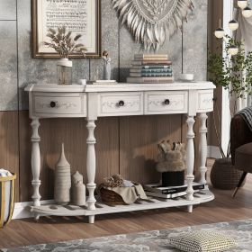 Modern and Contemporary Curved Console Table Sofa Table Entryway Table for Hallway Living Room Bedroom with 4 Drawers and 1 Shelf (Color: Antique White)