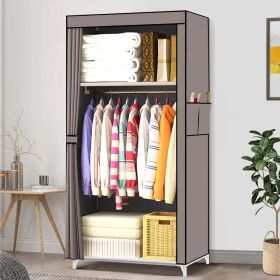 Portable Wardrobe Single Canvas Wardrobe Clothes Storage Organizer Rack Foldable Wardrobe Clothes; Bags; Toys; Shoes; Living Room; Bedroom (Color: Gray)