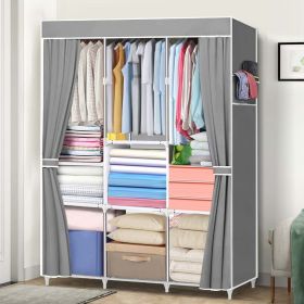 Closet Organizer with 3 Rails 65*41 Inch Clothes Rack with 7 Shelves; Portable Closet with Waterproof Cover; Bedroom Wardrobe Clothes Organizer (Color: Gray)