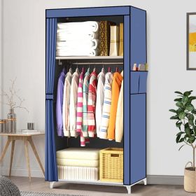 Portable Wardrobe Single Canvas Wardrobe Clothes Storage Organizer Rack Foldable Wardrobe Clothes; Bags; Toys; Shoes; Living Room; Bedroom (Color: Blue)