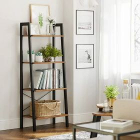 Ladder shelf; 4 tier bookshelf; storage shelf; steel shelf bookcase for living room; home office; kitchen; bedroom (Color: Rustic Brown and Black)