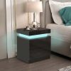 1 Pack LED Light Nightstand Nightstand with 2 Drawers Home Bedroom Black and White High Gloss Finish