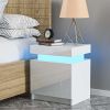 1 Pack LED Light Nightstand Nightstand with 2 Drawers Home Bedroom Black and White High Gloss Finish