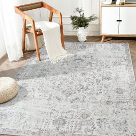 Traditional Area Rug 3x5 Multi Flodable Floral Persian Print Distressed Non Slip Indoor Rug for Living Room Bathroom Kitchen Bedroom (Color: Gray)