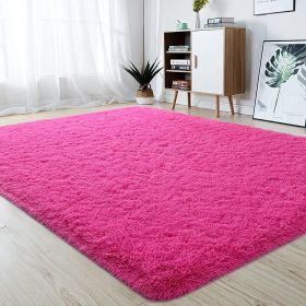 Fluffy Rug for Living Room Bedroom Big Area Rugs Floor Mat Home Decor; 5'x8' (Color: Hot Pink)