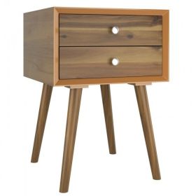 Mid-Century End Side Table Wooden Nightstand With 2 Storage Drawers (Color: Natural)