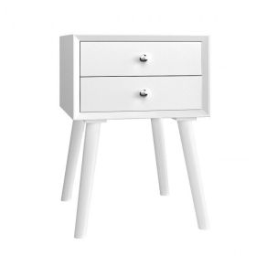 Mid-Century End Side Table Wooden Nightstand With 2 Storage Drawers (Color: White)