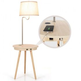 Simple Design Nightstand Lighting With Wireless Side Table Charger (Color: Natural)