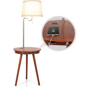 Simple Design Nightstand Lighting With Wireless Side Table Charger (Color: coffee)