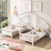 Double Twin Size Triangular House Beds with Built-in Table,Gray