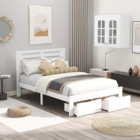 Full Size Platform Bed with Drawers, Gray (Color: White)