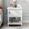 Versatile Nightstand with Two Built-in Shelves Cabinet and an Open Storage;  USB Charging Design