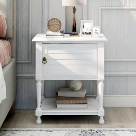 Versatile Nightstand with Two Built-in Shelves Cabinet and an Open Storage;  USB Charging Design (Color: White)