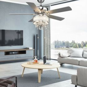 52 Inch Crystal Ceiling Fan Lamp w/ 5 Reversible Blades (Color: sliver)