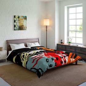 Bedding, Black Red Gray And White Abstract Circular Art Style Comforter (size: 88x88)