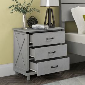 Modern Bedroom Nightstand with 3 Drawers Storage (Color: Gray)