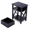 Set of 2 Wooden Nightstand;  X-Shaped Sofa Side Table End Table with Drawer and Open Shelf;  Bedroom Living Room Furniture