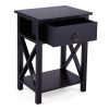 Set of 2 Wooden Nightstand;  X-Shaped Sofa Side Table End Table with Drawer and Open Shelf;  Bedroom Living Room Furniture