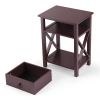 Set of 2 Wooden Nightstand;  X-Shaped Sofa Side Table End Table with Drawer and Open Shelf;  Bedroom Living Room Furniture