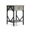 Set of 2 Nightstand Industrial End Table with Drawer;  Storage Shelf and Metal Frame for Living Room;  Bedroom;  XH