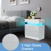 1 Pack LED Light Nightstand Nightstand with 2 Drawers Home Bedroom Black and White High Gloss Finish