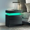 1 Pack LED Light Nightstand Nightstand with 2 Drawers Home Bedroom Black and White High Gloss Finish