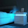 1 Pack LED Light Nightstand Nightstand with 2 Drawers Home Bedroom Black and White High Gloss Finish