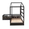 Wood House Bed Twin Size;  2 Twin Solid Bed L structure with fence and slatted frame