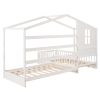 Wood House Bed Twin Size;  2 Twin Solid Bed L structure with fence and slatted frame