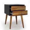 Mid-Century End Side Table Wooden Nightstand With 2 Storage Drawers