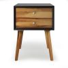 Mid-Century End Side Table Wooden Nightstand With 2 Storage Drawers