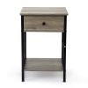 Set of 2 Nightstand Industrial End Table with Drawer;  Storage Shelf and Metal Frame for Living Room;  Bedroom;  XH