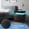 1 Pack LED Light Nightstand Nightstand with 2 Drawers Home Bedroom Black and White High Gloss Finish