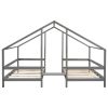 Double Twin Size Triangular House Beds with Built-in Table,Gray