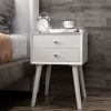 Mid-Century End Side Table Wooden Nightstand With 2 Storage Drawers